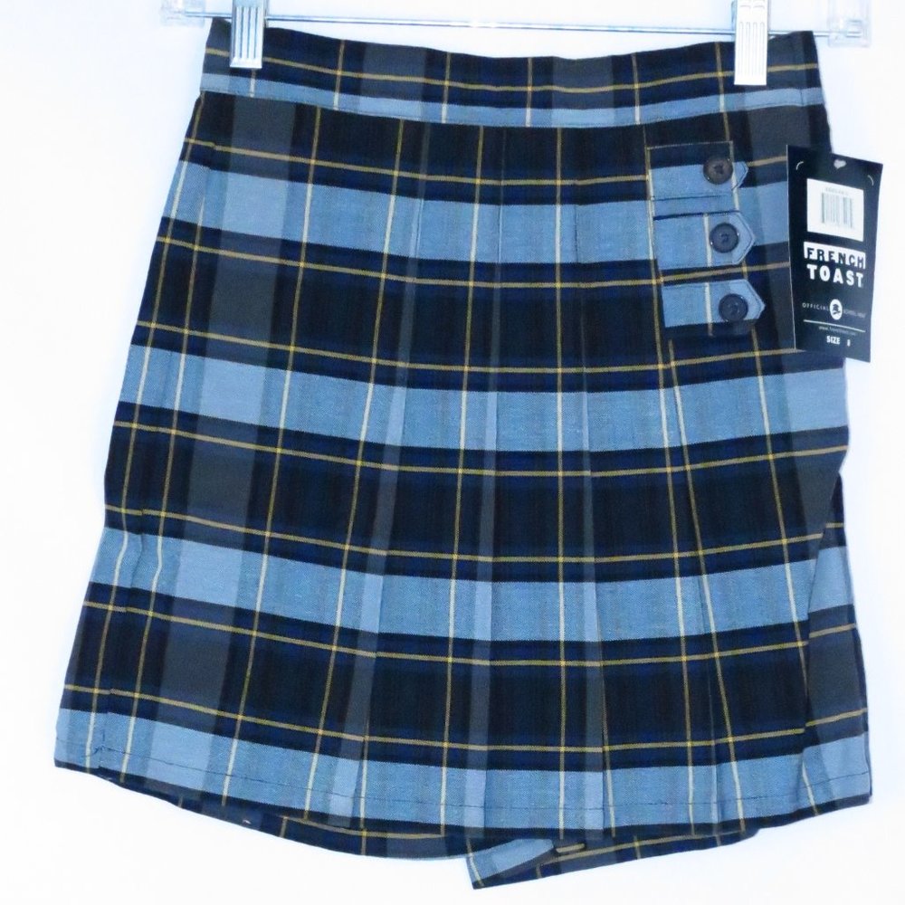 French Toast Girls School Uniform Blue Plaid Pleated Skort Zipper Closure